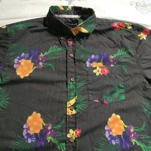 #61 Ocean Current all over Floral Print Hawaiian Shirt Mens Size L camp relax